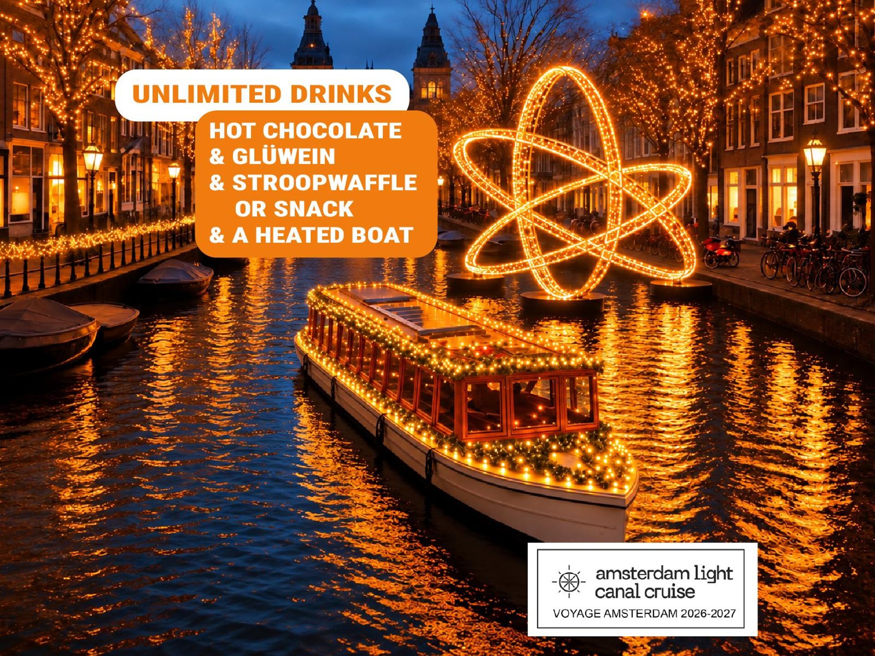 Amsterdam: Beheizte Bootsfahrt zum Lichterfest + unbegrenzte Getränke & Snacks