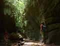 Hiker in lava cave