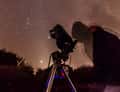 Telescope on tripod at night