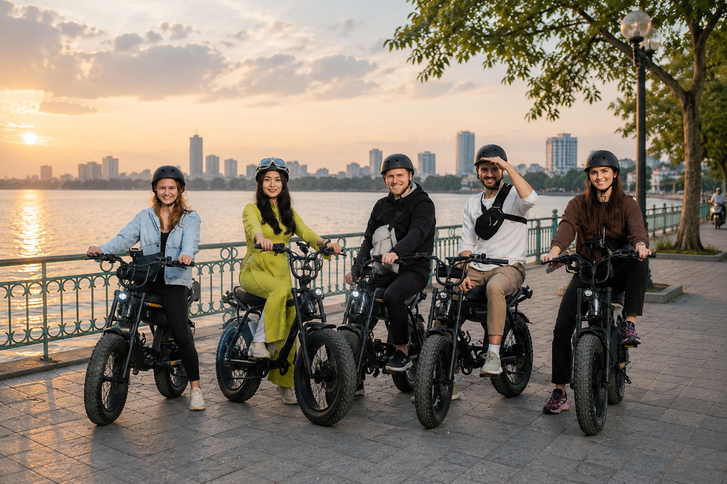 E-bike ride across Long Bien Bridge