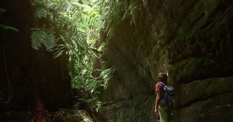 Hiker in lava cave
