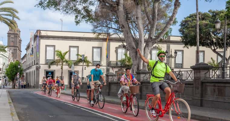 Cyclists on bike lane in town