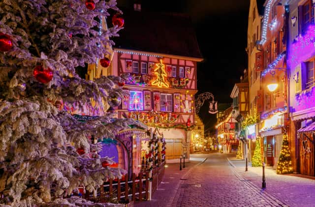 Lit-up Alsace street on the Strasbourg Christmas markets tour