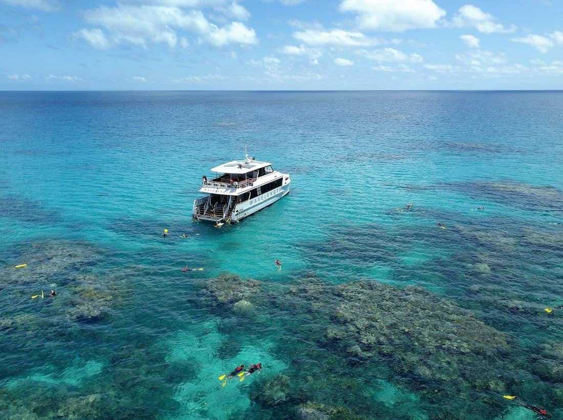 Reef boat over the outer reef off Port Douglas