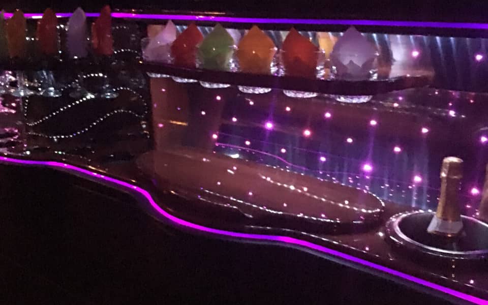 Limousine interior with purple LED lighting
