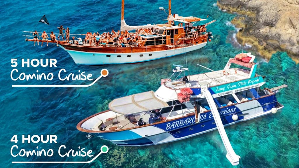 Cruise boats waiting off Comino during a summer day