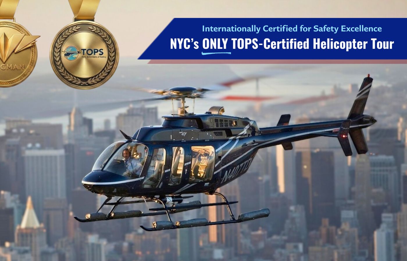 Aerial skyline view for NYC Manhattan Sightseeing Helicopter Tour