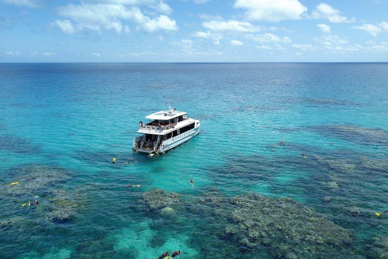Reef boat over the outer reef off Port Douglas