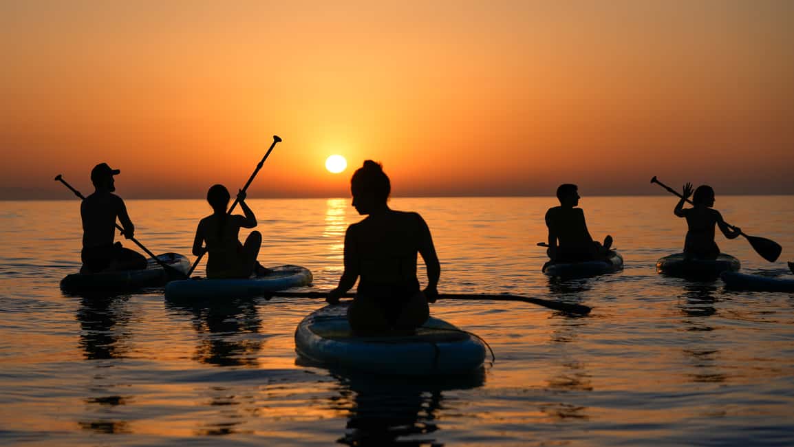 imagem n.2 de Barcelona: Paddleboarding ao nascer do sol com instrutor e fotos atividade em Barcelona, carregada pelo fornecedor