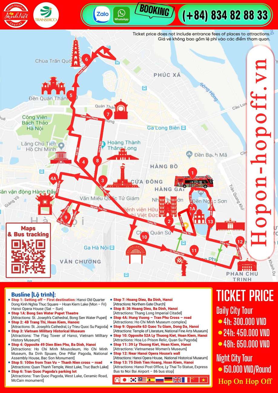 Hanoi Panoramic Open-Top Bus Tour Route