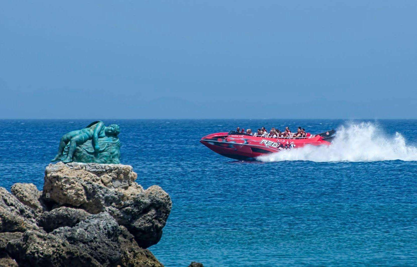 Rhodes: Beaches Trip by Jet Boat with Snorkeling and Drinks | GetYourGuide