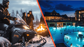 Cracovia: Paseo en moto de nieve con piscinas termales y servicio de recogida del hotel
