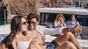 Santorini: Southern Island Luxury Catamaran Cruise with Meal