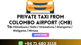 Privet Taxi From Colombo Airport To Unawatuna/Weligama/Galle
