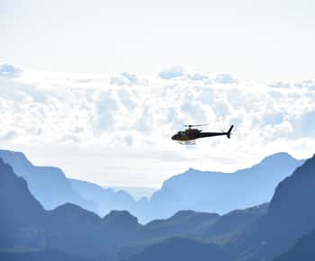 Helicopter flight over Reunion's volcanoes and cirques from St Pierre