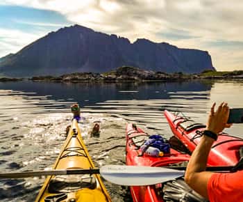 Lofoten: Full Day Combo tour, (kayaking and rappelling)