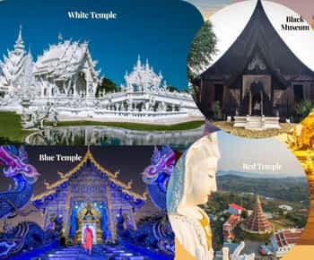 Desde CM: Templo Blanco, Azul, Rojo/Negro de Chiang Rai con almuerzo