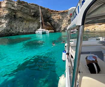 From Gozo:Around Comino, Blue Lagoon, Crystal Lagoon & Caves