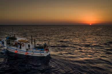 Passeio de pesca ao pôr do sol em Santorini com jantar e bebidas