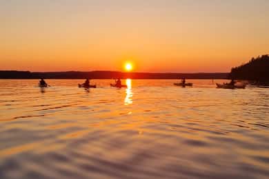 Stockholm : Excursion en kayak au coucher du soleil sur le lac Mälaren avec thé et gâteau