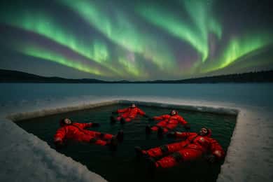 Rovaniemi: Ice Floating Experience revontulien kanssa