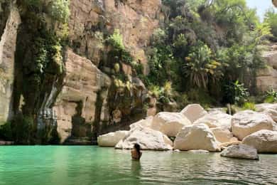 Escursione privata di un giorno a Wadi Tiwi, Fins Beach e Bimmah Sinkhole