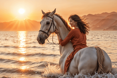 Hurghada: Passeio a cavalo pelo mar e pelo deserto, observação de estrelas, jantar e espetáculo