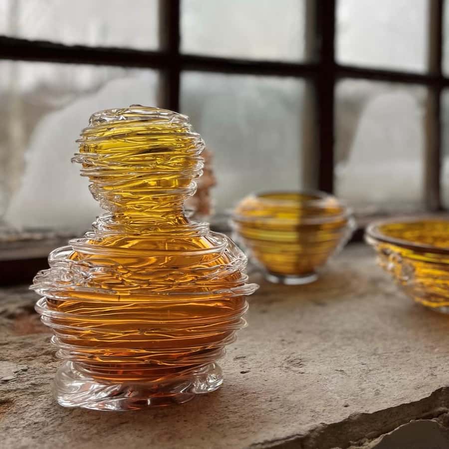 チェコプラハ土産 クリスタル花瓶 ボヘミアン・グラス カット