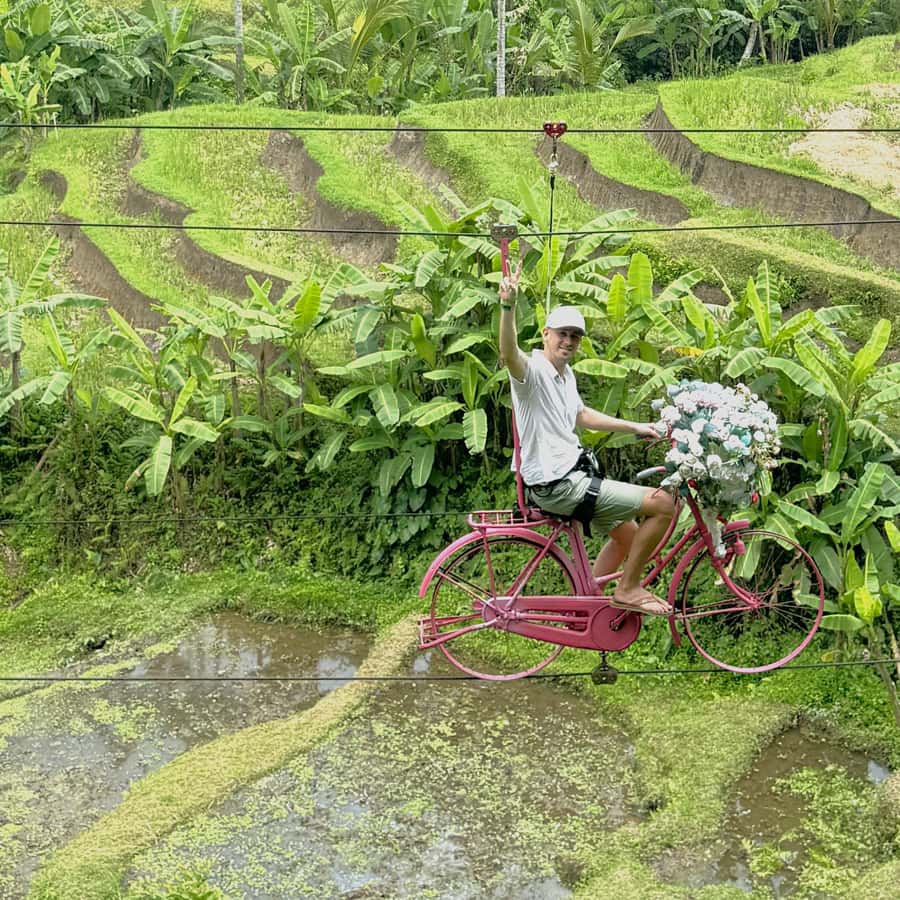 Ubud Zipline Swing SkyBike in Bali Rice Terrace Private Tour
