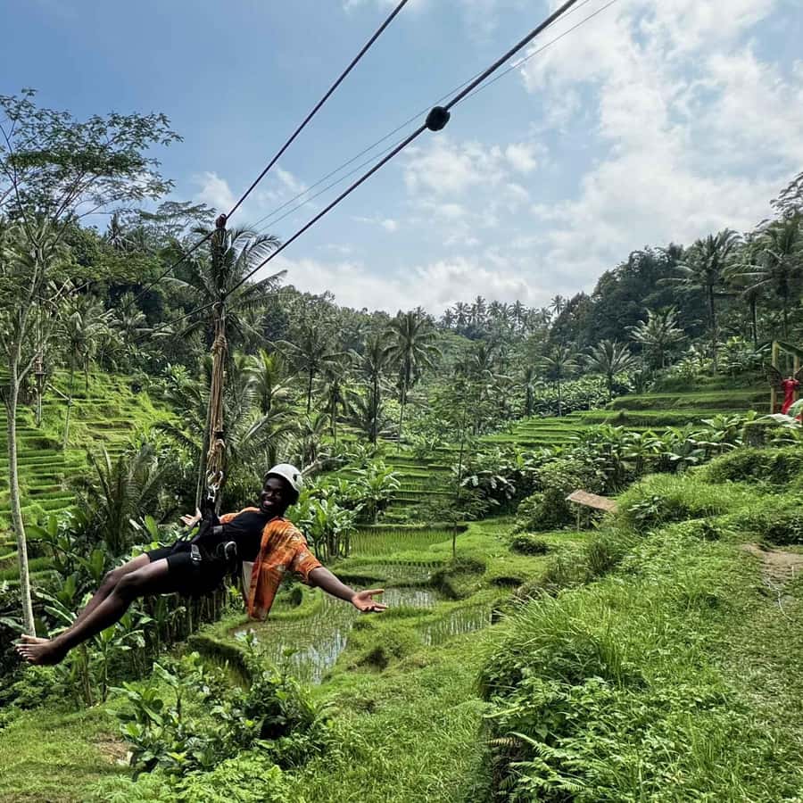 Ubud Zipline Swing SkyBike in Bali Rice Terrace Private Tour