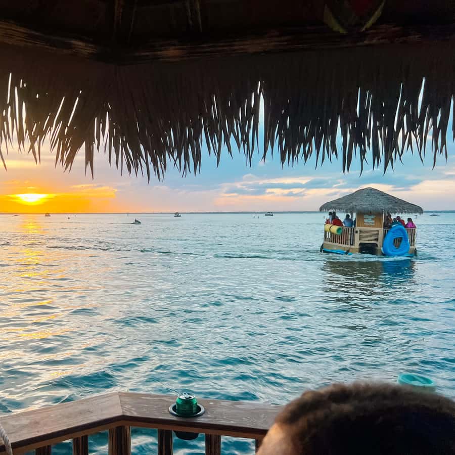 Destin: Passeio ao pôr do sol pela Ilha Crab e golfinhos em barco Tiki |  GetYourGuide, image size:900x900