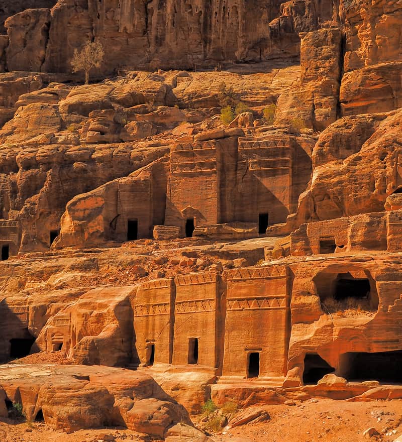 The Royal Tombs carved along the cliff face at Petra