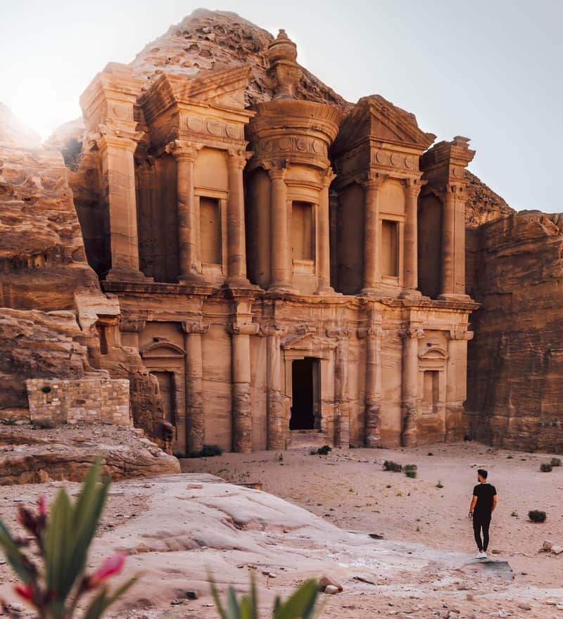 The Monastery at Petra with a visitor small at its base