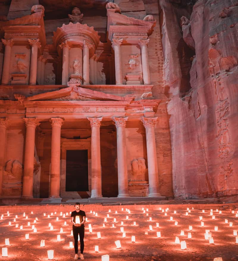 The Treasury lit by candle lanterns during Petra by Night