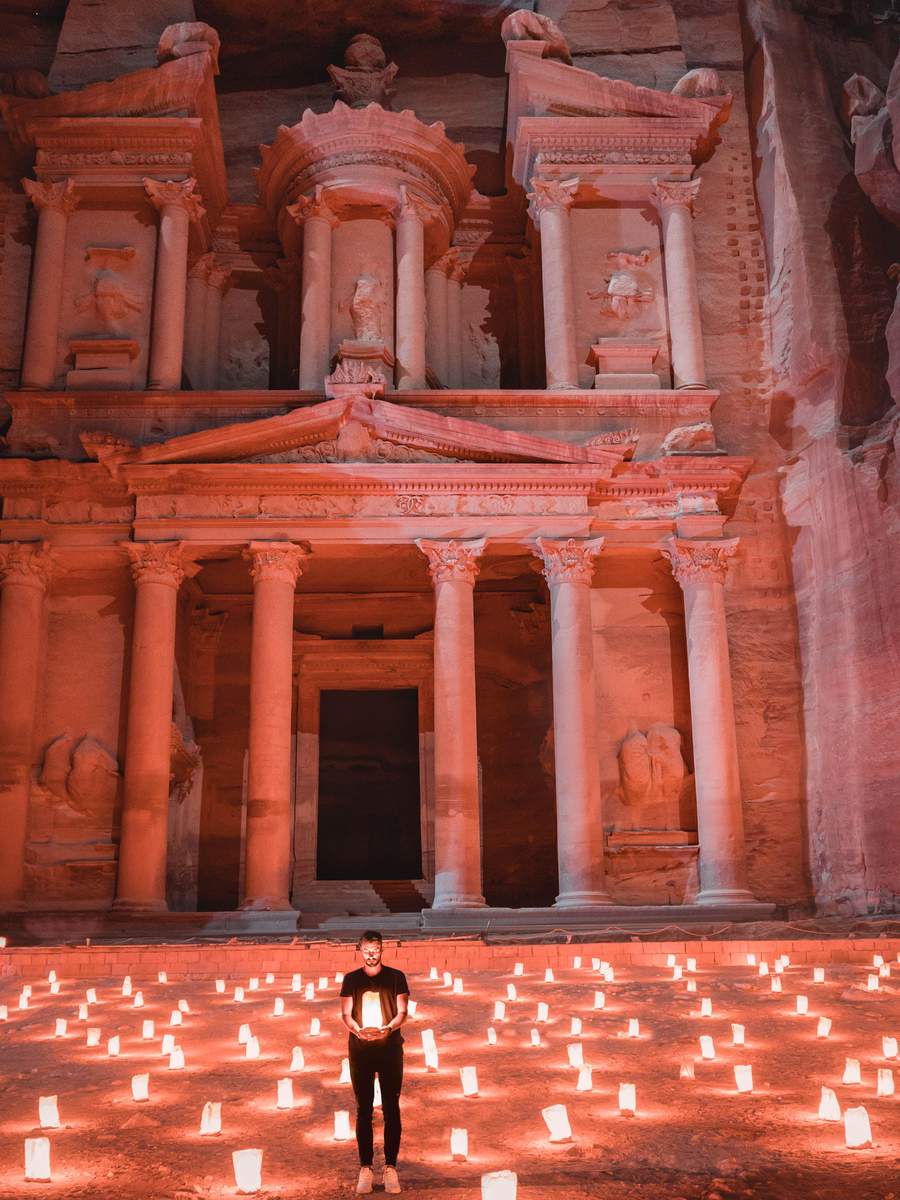 The Treasury lit by candle lanterns during Petra by Night