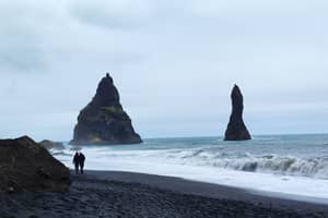 Reynisfjara black beach with basalt sea stacks