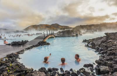 Bathers in the milky-blue Blue Lagoon