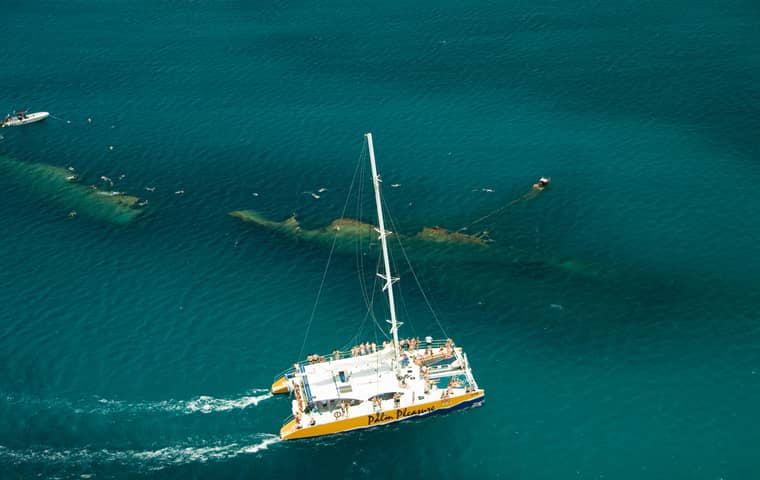 Catamaran above the Antilla wreck off Aruba