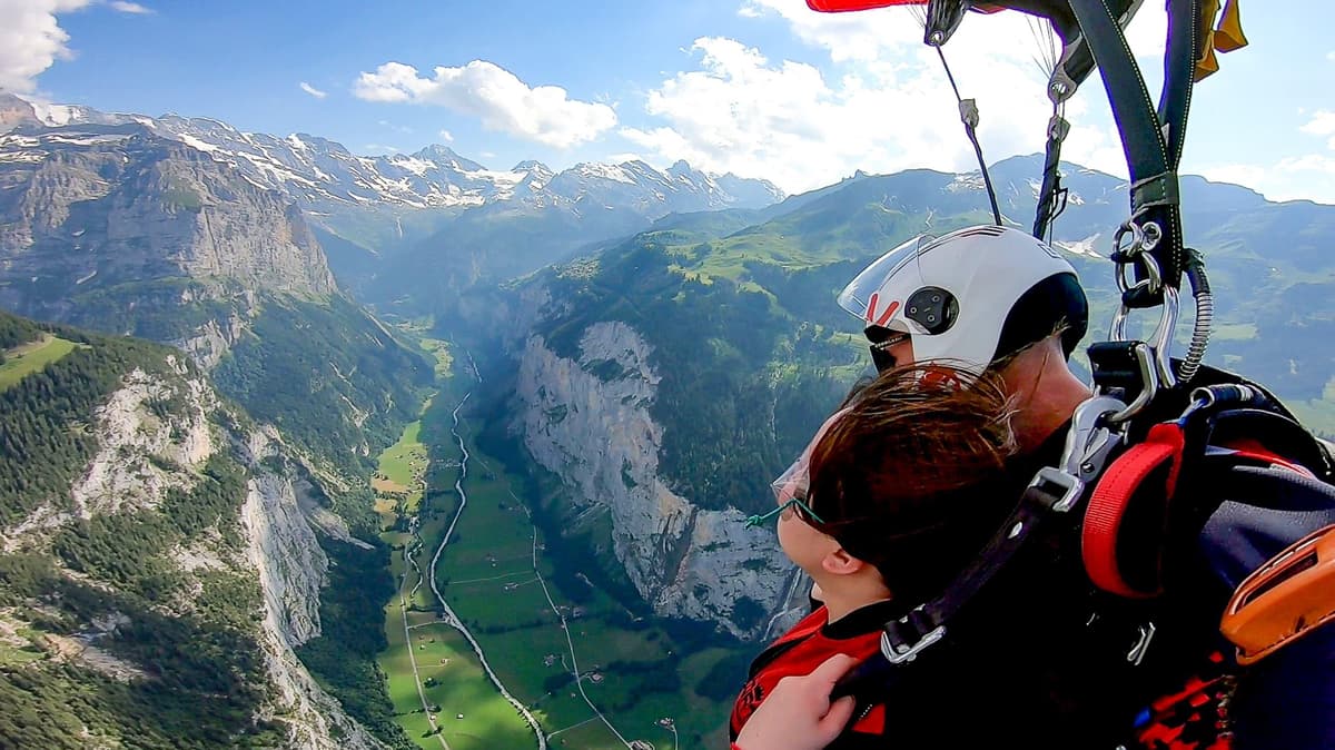 Skydive landing at the Reichenbach airfield in Kandertal valley