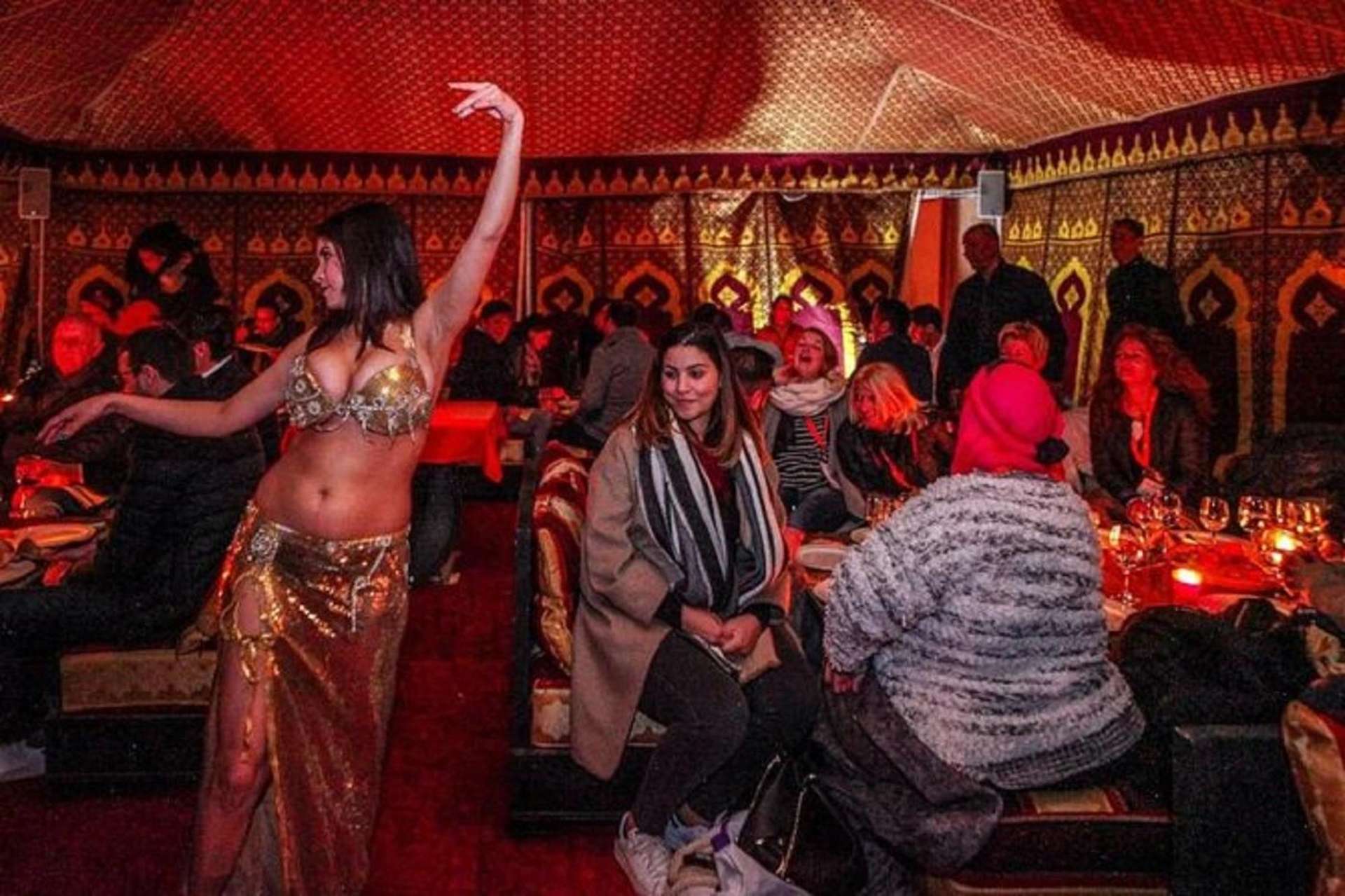 Moroccan cultural night atmosphere with traditional music