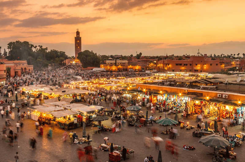 Jemaa el-Fna square sunset – one of the best places to visit in Morocco in April