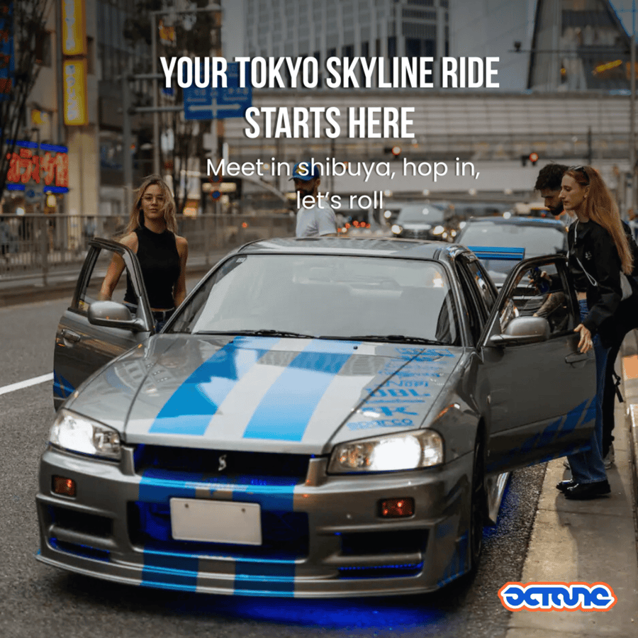 Tokyo and Daikoku by night in a Fast and Furious Skyline 34 | GetYourGuide, image size:900x900