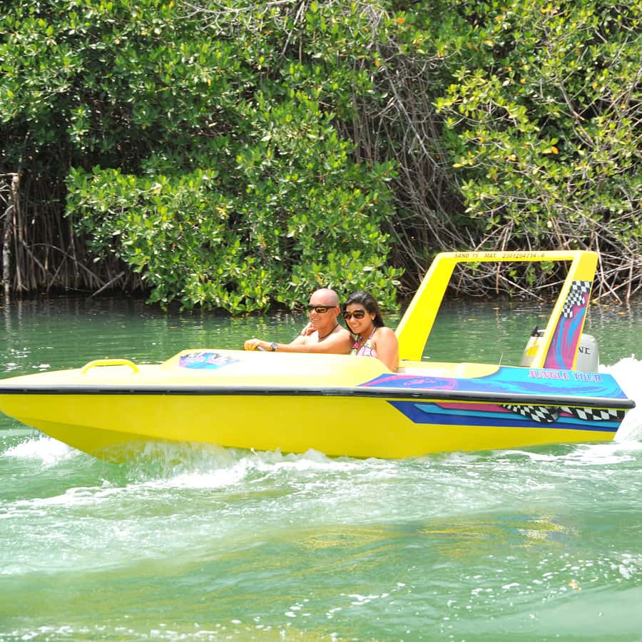 カンクン：スピードボート マングローブ ジャングル & シュノーケル