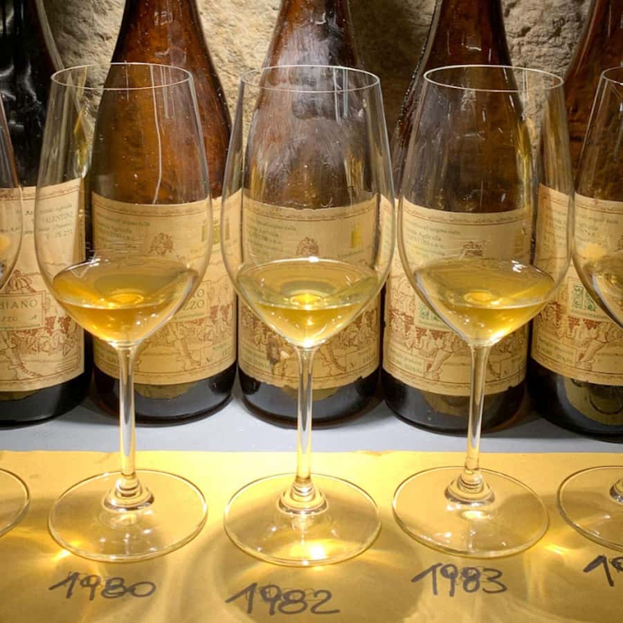 Glazen wijn en hapjes op tafel tijdens proeverij in Pisa