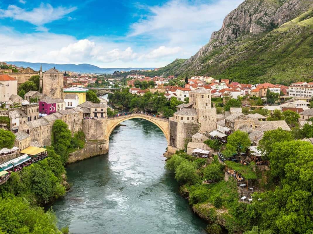 Mostar brug zonsondergang