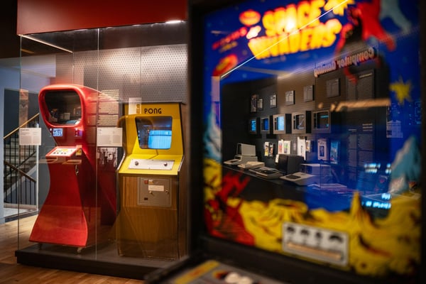Vibrant interior of the Video Game History Museum in Zagreb with classic arcade games and retro consoles Vibrant interior of the Video Game History Museum in Zagreb with classic arcade games and retro consoles