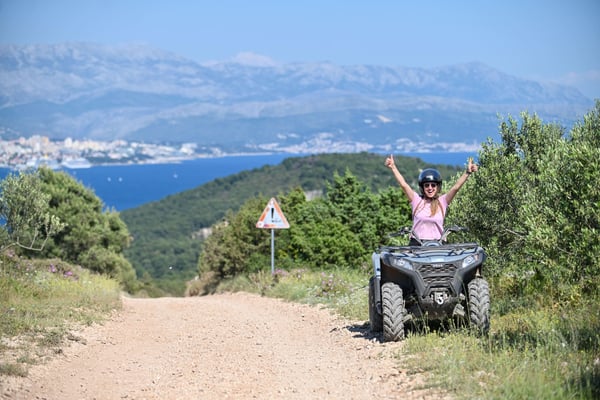 Adventurous quad ATV tour on dusty trails of Ciovo Island near Trogir with stunning sea and island views Adventurous quad ATV tour on dusty trails of Ciovo Island near Trogir with stunning sea and island views