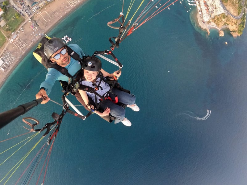 Tandem paragliding flight over Budva Riviera and Sveti Stefan island in Montenegro Tandem paragliding flight over Budva Riviera and Sveti Stefan island in Montenegro