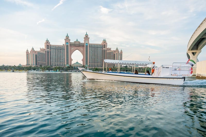 Luxury yacht sunset cruise in Dubai Marina with guests and iconic skyline view Luxury yacht sunset cruise in Dubai Marina with guests and iconic skyline view