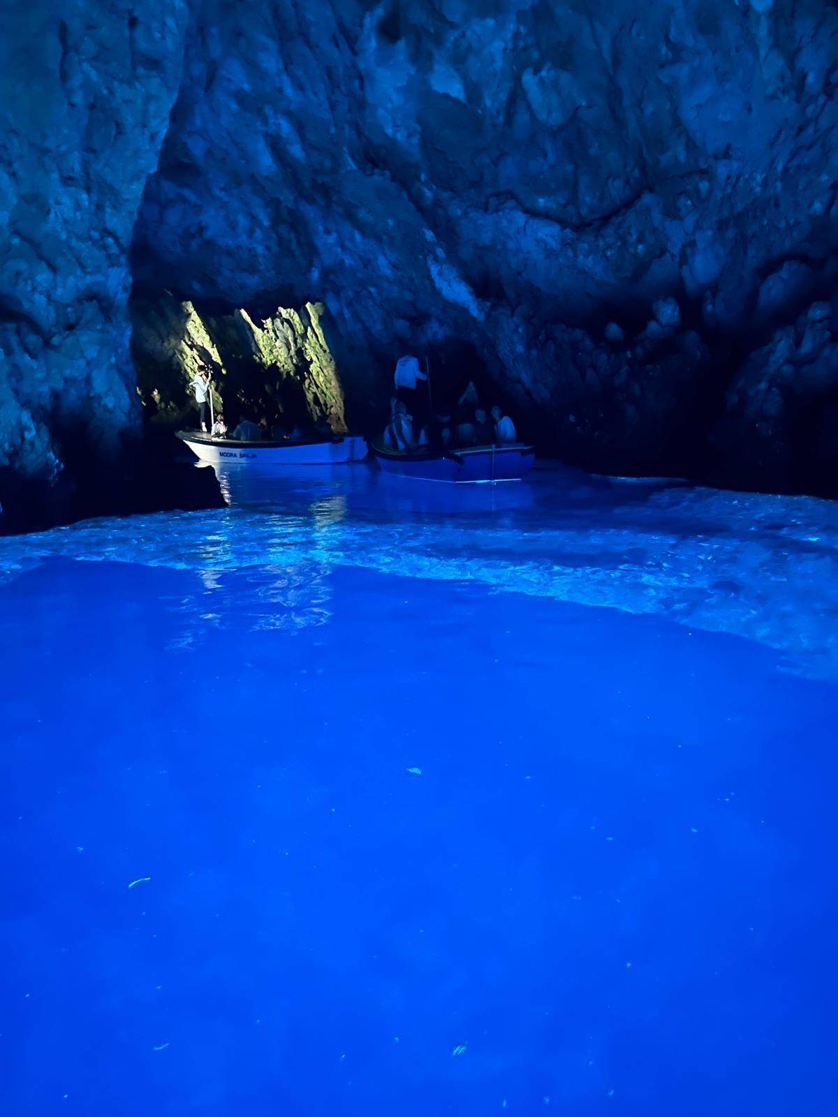 Blue light on the water inside the Blue Cave